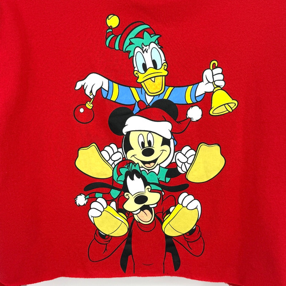 Disney Sweatshirt Women's M Christmas Raw Hem Holiday Donald Duck Mickey Goofy - Picture 2 of 7